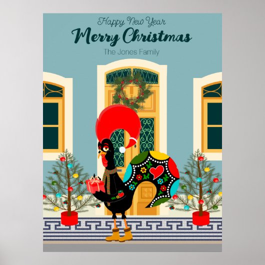 Portugiesisches Weihnachtshaus mit Rooster-Grüße Poster (Vorne)