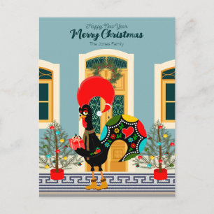 Portugiesisches Weihnachtshaus mit Rooster-Grüße Postkarte