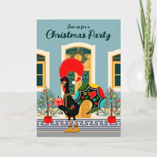 Portugiesisches Weihnachtshaus-Party mit Rooster Einladung (Vorderseite)
