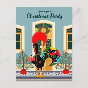 Portugiesisches Weihnachtshaus-Party mit Rooster Einladungspostkarte