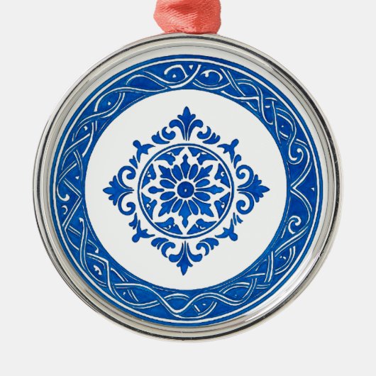 Portuguese Azulejo Ornament – Blue Tile Christmas  Aus Metall (Vorne)