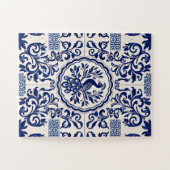 Portuguese Azulejo Peacock Puzzle – Blue & White T (Horizontal)