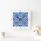 Portuguese Azulejo Square Wall Clock Quadratische Wanduhr (Zuhause)