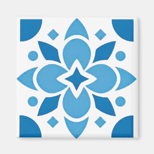 Portuguese Azulejo Tile Blue Pattern Square Magnet (Vorne)