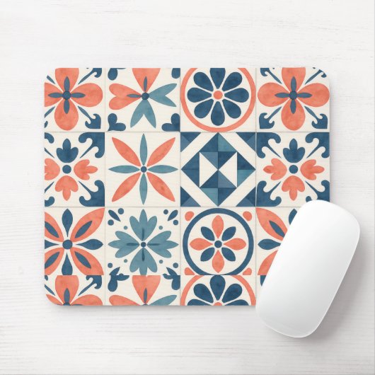 Portuguese Azulejo Tile Pattern Mousepad – Blue &  (Mit Mouse)