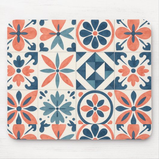 Portuguese Azulejo Tile Pattern Mousepad – Blue &  (Vorne)