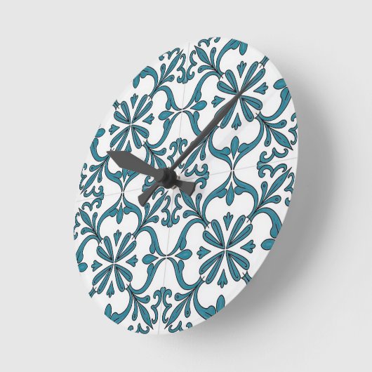 Portuguese Azulejo Wall Clock – Blue Floral Tile P Runde Wanduhr (Winkel)