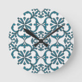 Portuguese Azulejo Wall Clock – Blue Floral Tile P Runde Wanduhr (Vorderseite)