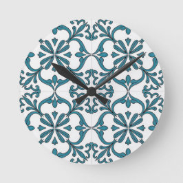 Portuguese Azulejo Wall Clock – Blue Floral Tile P Runde Wanduhr