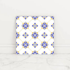 Portuguese Blue and Gold Azulejo Ceramic Fliese