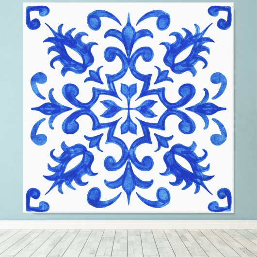 Portuguese Blue Tile central round medallion Leinwanddruck (Insitu (Holzboden))