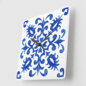 Portuguese Blue Tile central round medallion Quadratische Wanduhr (Winkel)
