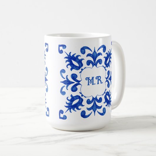 Portuguese Blue Tile Monogram  Kaffeetasse (VorderseiteRechts)