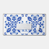Portuguese Blue Tile Monogram Schreibtischunterlage (Tastatur & Maus)