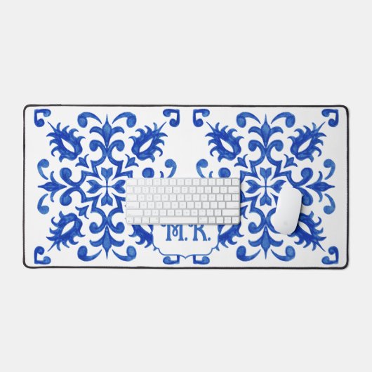 Portuguese Blue Tile Monogram Schreibtischunterlage (Tastatur & Maus)