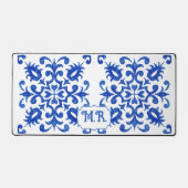 Portuguese Blue Tile Monogram Schreibtischunterlage (Vorderseite)