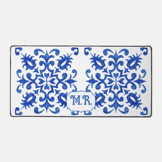 Portuguese Blue Tile Monogram Schreibtischunterlage (Vorderseite)