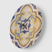 Portuguese Blue Yellow Tile Wall Clock Große Wanduhr (Winkel)