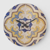 Portuguese Blue Yellow Tile Wall Clock Große Wanduhr (Vorderseite)