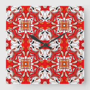 Portuguese Ceramic Tile Pattern Quadratische Wanduhr