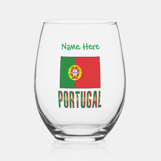 Portuguese Flag Green Personalized Weinglas Ohne Stiel (Vorderseite)