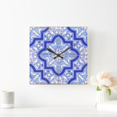 Portuguese Tile clock blue Quadratische Wanduhr (Zuhause)