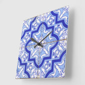 Portuguese Tile clock blue Quadratische Wanduhr (Winkel)