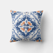 Portuguese Tile Pattern Blue White Orange Kissen (Rückseite)