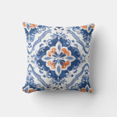 Portuguese Tile Pattern Blue White Orange Kissen (Vorderseite)