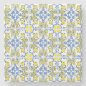 Portuguese Tile Pattern Yellow White Blue Steinuntersetzer (Vorderseite)