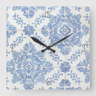 Portuguese Tile Square Wall Clock Quadratische Wanduhr
