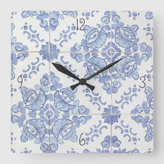 Portuguese Tile Square Wall Clock Quadratische Wanduhr (Vorderseite)