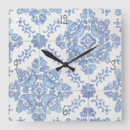 Portuguese Tile Square Wall Clock Quadratische Wanduhr