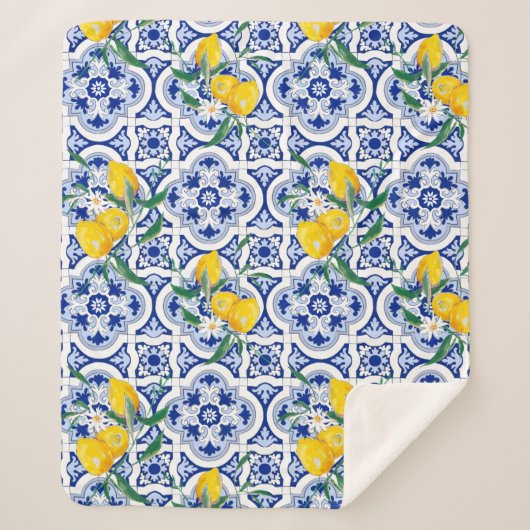 Portuguese tiles,lemons,fruit,summer art sherpadecke (Vorderseite)