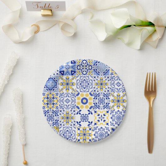 Portuguese Tiles Pattern Pappteller (Hochzeit)