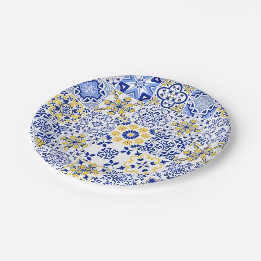 Portuguese Tiles Pattern  Pappteller (Schrägansicht)