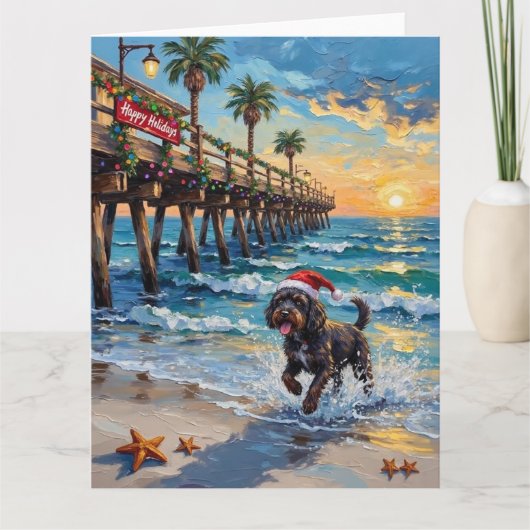 Portuguese Water Dog Christmas Beach Boardwalk Karte (Vorderseite)