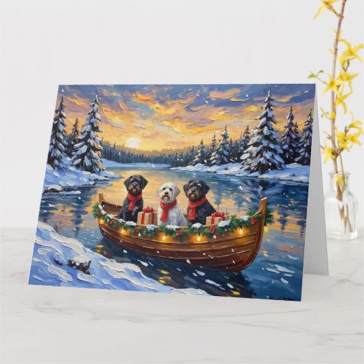Portuguese Water Dog Christmas Boat Holiday Karte (Gelbe Blume)