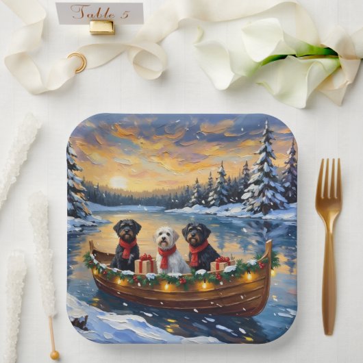 Portuguese Water Dog Christmas Boat Holiday Pappteller (Hochzeit)
