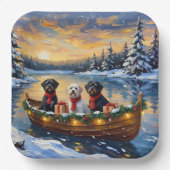 Portuguese Water Dog Christmas Boat Holiday Pappteller (Vorderseite)