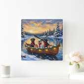 Portuguese Water Dog Christmas Boat Holiday Quadratische Wanduhr (Zuhause)