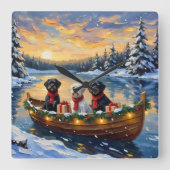 Portuguese Water Dog Christmas Boat Holiday Quadratische Wanduhr (Vorderseite)