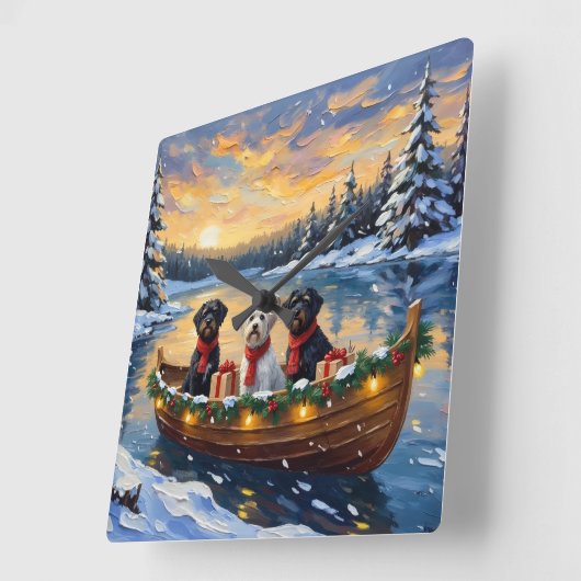 Portuguese Water Dog Christmas Boat Holiday Quadratische Wanduhr (Winkel)
