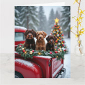 Portuguese Water Dog Christmas Red Truck Holiday Karte (Gelbe Blume)