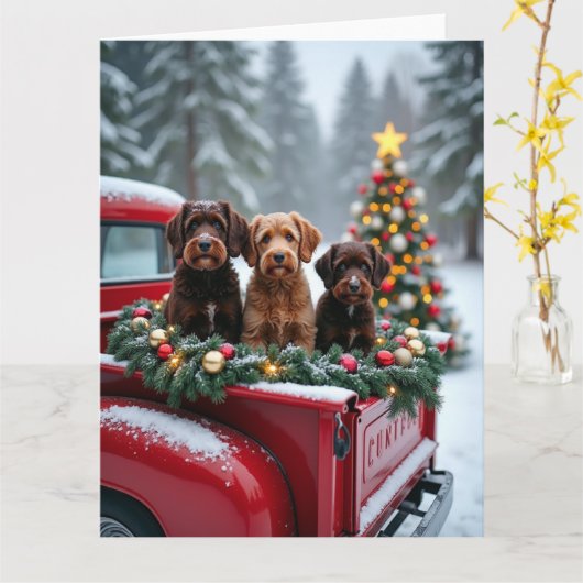 Portuguese Water Dog Christmas Red Truck Holiday Karte (Gelbe Blume)