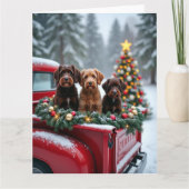 Portuguese Water Dog Christmas Red Truck Holiday Karte (Vorderseite)