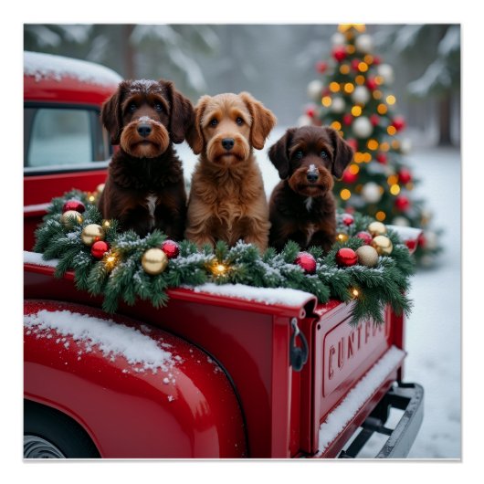 Portuguese Water Dog Christmas Red Truck Holiday Poster (Vorderseite)