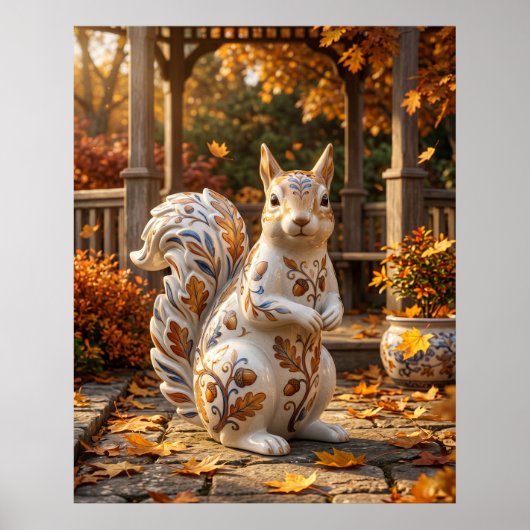 Porzellan Eichhörnchen Eichen Garten Poster (Vorne)