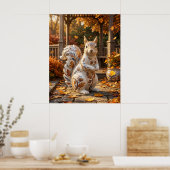 Porzellan Eichhörnchen Eichen Garten Poster (Küche)