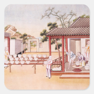 Porzellan-Herstellung (w/c auf Papier) Quadratischer Aufkleber